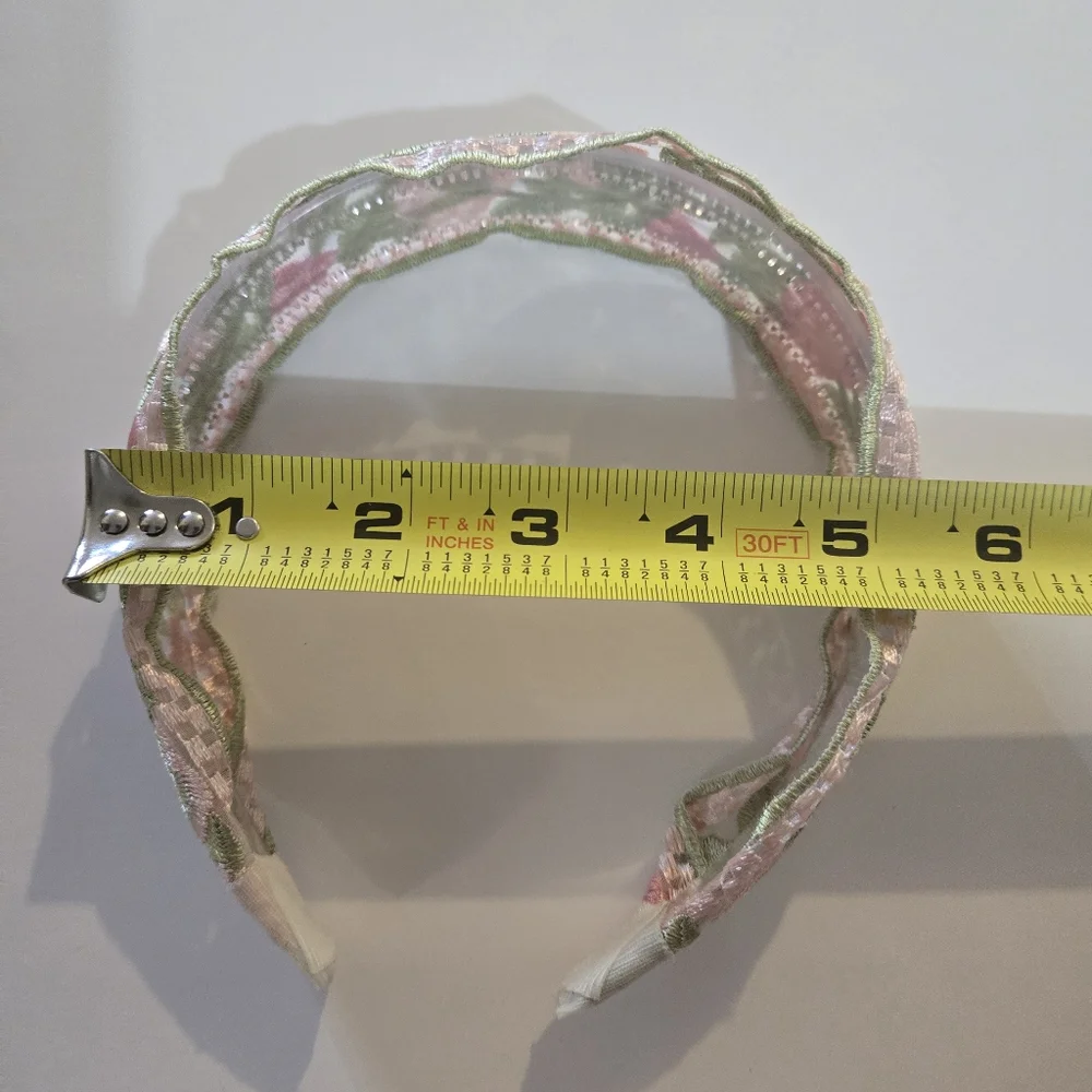 Pink & Green Floral Embroidered Headband